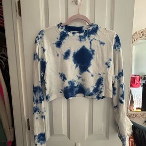 Blue Tie-Dye Long Sleeve Crop Top
